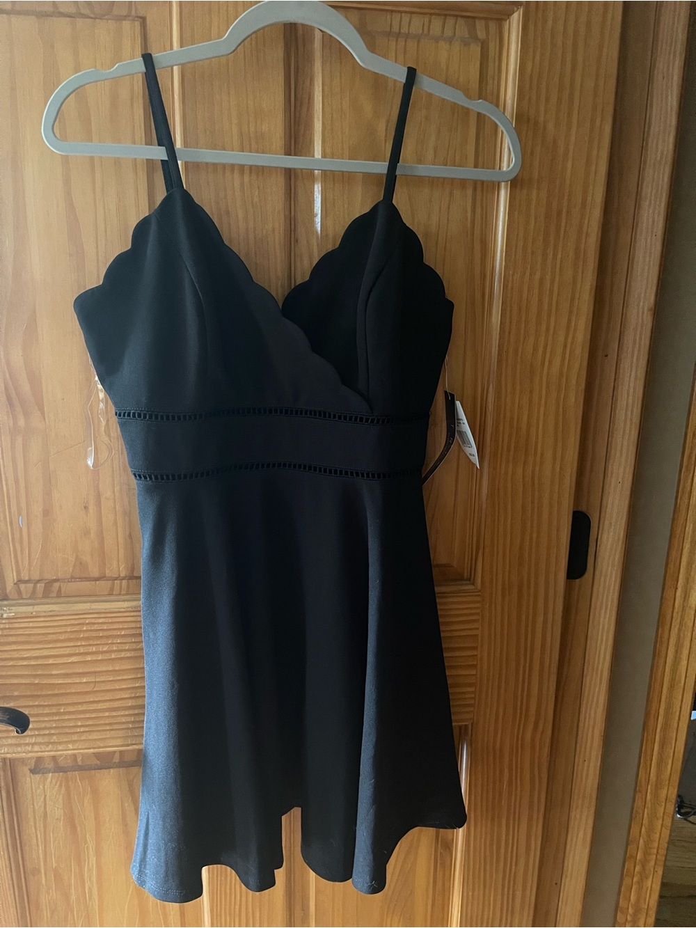 Trixxi Black Scalloped V-Neck Mini Dress